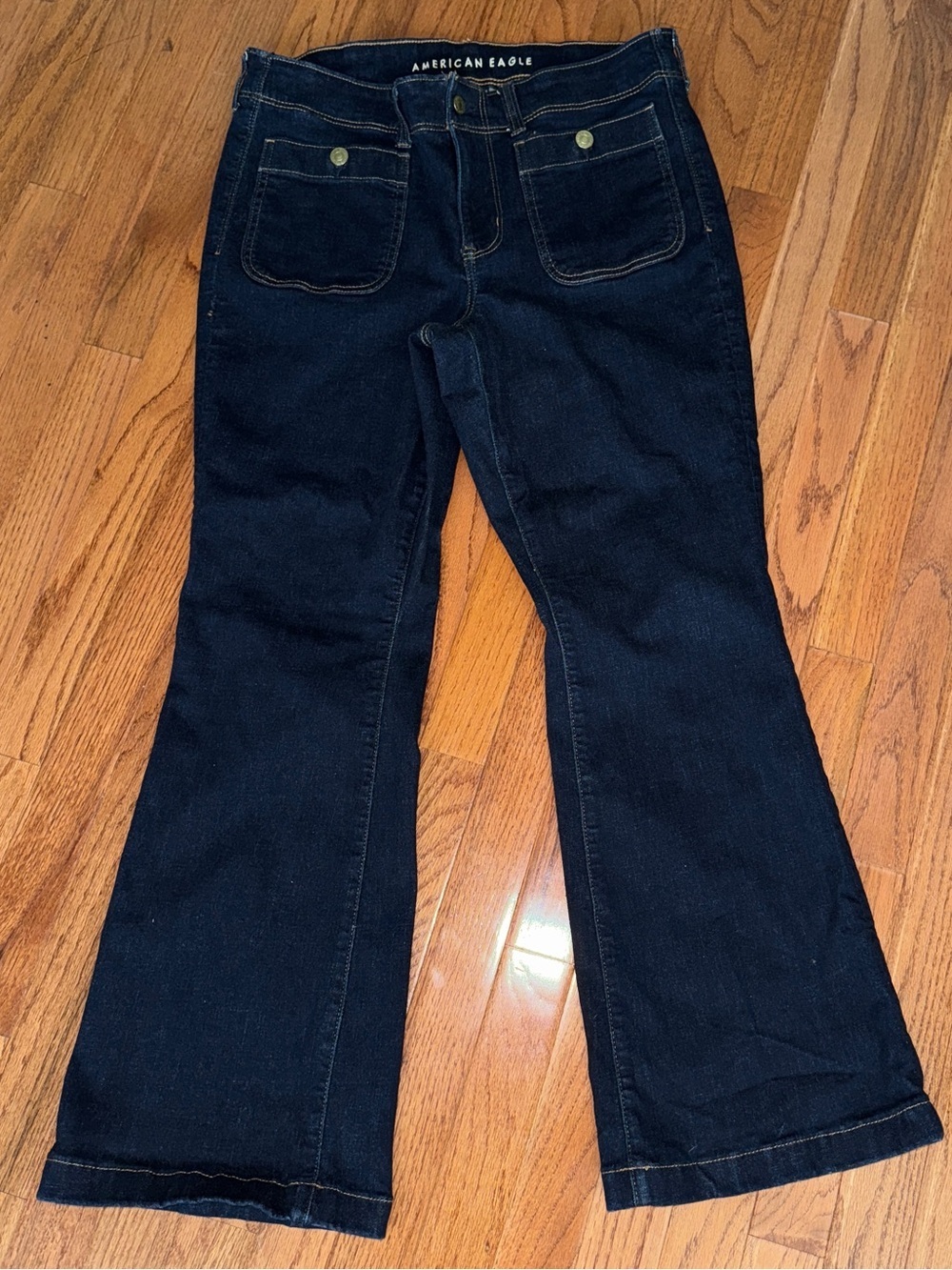American Eagle Outfitters Super Stretch Hi Rise Flare Dark Denim Jeans Size 14S